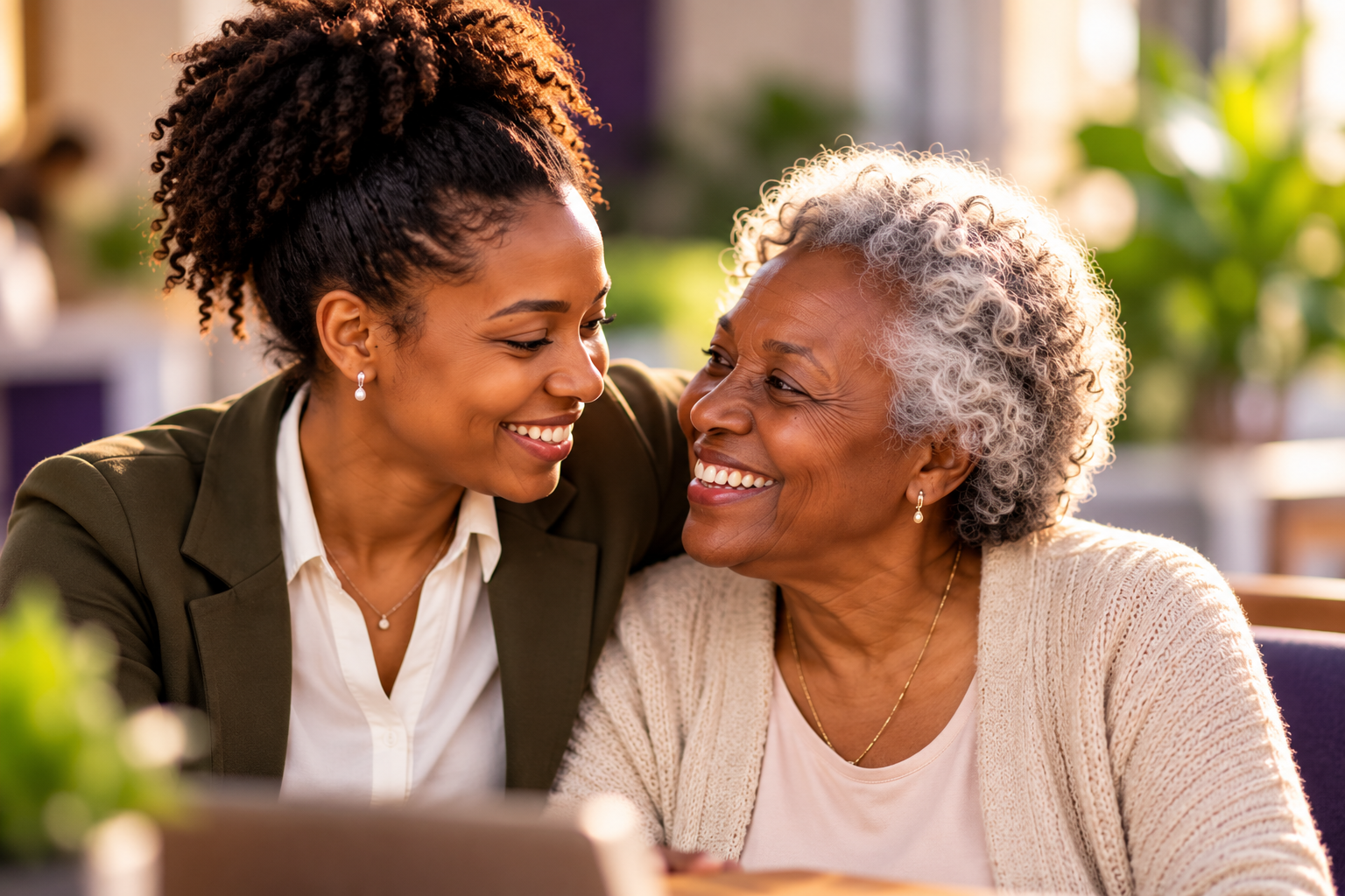 Younger and older women sharing a moment of connection