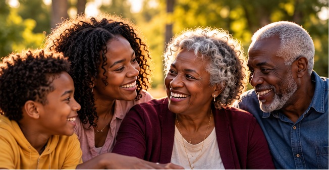 People connecting and sharing experiences across generations